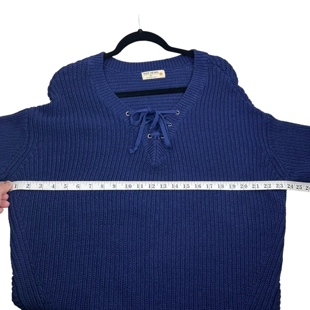 Y2K RUFF HEWN Chunky Ribbed Oversized Blue Sweater Size XL 1X V-Neck Pullover